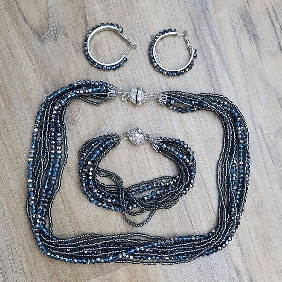 🩵Premier "Seaside" Teal & Gray Multistrand Beaded Magnetic Necklace - Picture 11 of 11